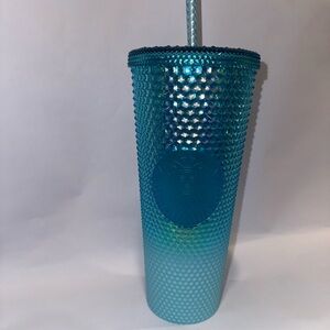 Blue Textured Tumbler with Straw
